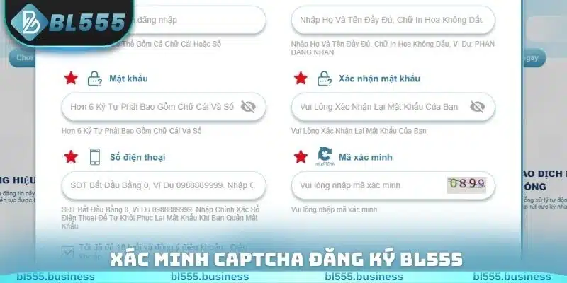 Xác minh captcha đăng ký BL555